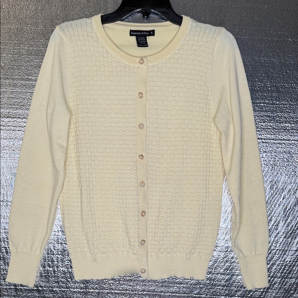Women's Butter Cream Soft Cardigan Sweater Pearl and Gold Buttons